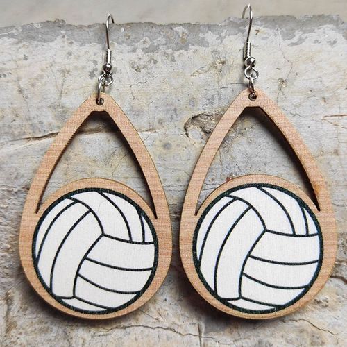 Boucles D'oreilles En Forme De Goutte D'eau Pour Femmes, Nouvelle Collection De Boucles D'oreilles De Sport, De Football, De Basket-Ball En Bois, De Volley-Ball, Cool Et Amusantes