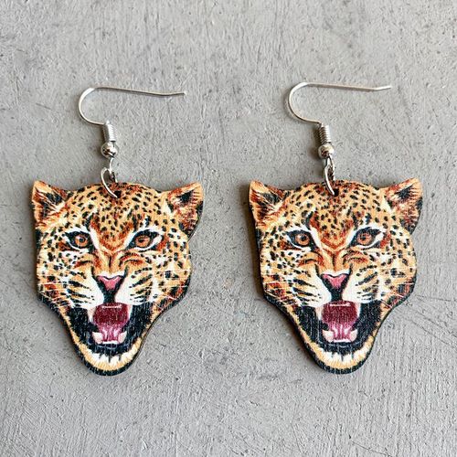 Boucles D'oreilles En Bois Cool Pour Femmes, Pendentif Animal, Boucle D'oreille De Fête Exagérée, Tigre, Léopard, Loup, Dinosaure, Mode Ado, Drôle, 2022