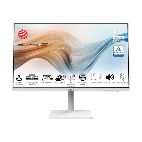 MSI Modern MD272XPW - Écran LED - 27" - 1920 x 1080 Full HD (1080p) @ 100 Hz - IPS - 300 cd/m² - 1000:1 - 1 ms - HDMI, DisplayPort, USB-C - haut-parleurs - blanc