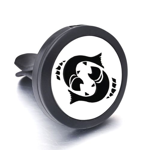 Diffuseur De Désodorisant De Voiture En Acier Inoxydable, Signe Du Zodiaque Noir, Clip Médaillon D'aromathérapie, Huile Essentielle, Pendentif Douze Constellations