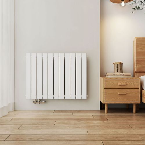 EMKE Radiateur à eau chaude à panneau plat horizontal 63 x 85 x 5,3 cm, radiateur de salle de bain chauffant, radiateur plat avec raccordements latéraux, 618 watts, monocouche blanc