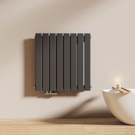 EMKE Radiateur à eau chaude à panneau plat horizontal 63 x 61,6 x 5,3 cm, radiateur de salle de bain chauffant, radiateur plat avec raccordements latéraux, 450 watts, monocouche gris anthracite