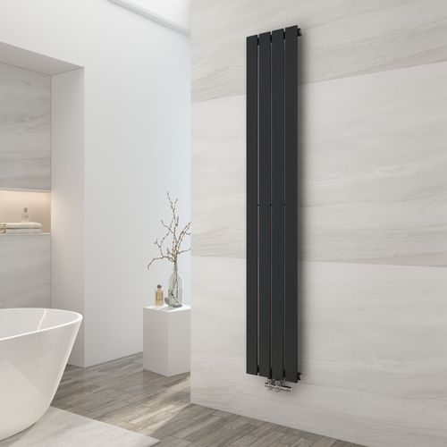 EMKE Radiateur à eau chaude petit radiateur 160 x 30,4 cm, radiateur vertical pour salle de bain, radiateur plat haut étroit, connexion centrale, radiateur mural monocouche, noir, 557 watts