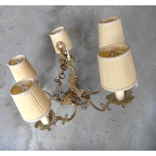 Lustre 5 Branches En Bronze Avec Petits Abat-Jour