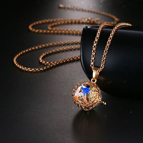 Collier En Zircon Bleu Hibou Creux Aromathérapie, Médaillon Exquis 16mm Peinture Piano Boule De Musique Bijoux Femmes Pendentif Accessoires