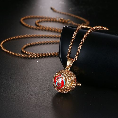 Collier En Zircon Bleu Hibou Creux Aromathérapie, Médaillon Exquis 16mm Peinture Piano Boule De Musique Bijoux Femmes Pendentif Accessoires
