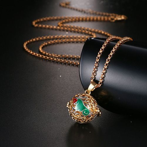 Collier En Zircon Bleu Hibou Creux Aromathérapie, Médaillon Exquis 16mm Peinture Piano Boule De Musique Bijoux Femmes Pendentif Accessoires