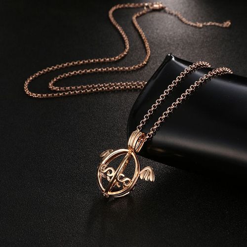 Collier En Zircon Bleu Hibou Creux Aromathérapie, Médaillon Exquis 16mm Peinture Piano Boule De Musique Bijoux Femmes Pendentif Accessoires