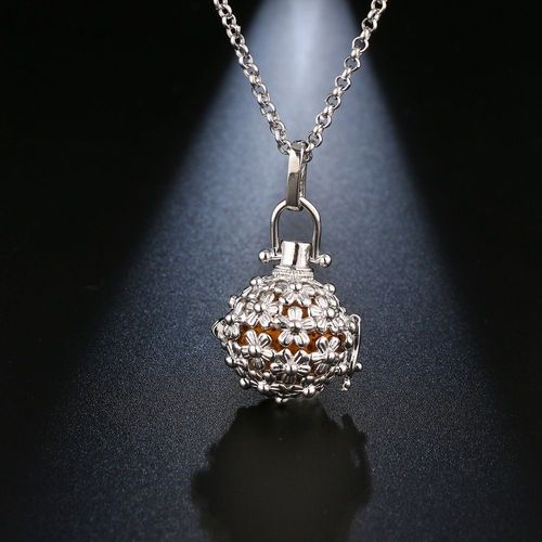 Collier En Zircon Bleu Hibou Creux Aromathérapie, Médaillon Exquis 16mm Peinture Piano Boule De Musique Bijoux Femmes Pendentif Accessoires