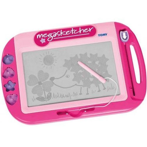 Grande Ardoise Magique Pour Mega Sketcher Classic Rose Et 4 Tampons Magnetiques Et Stylet - Tableau Tablette Dessin Effacable - Jeu Creatif Avec Carte