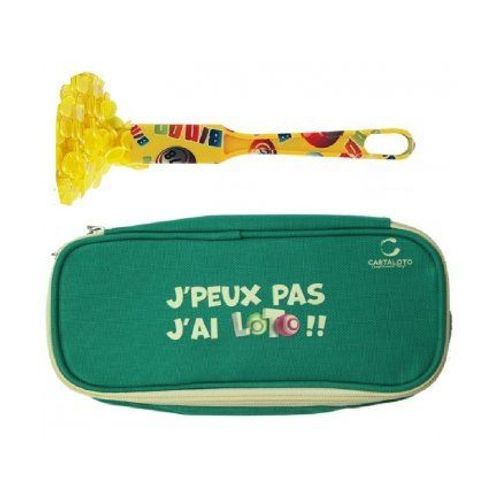 Kit Loto Complet 3 En 1 : 100 Pions Magnetiques + Baton Ramasse Jetons Jaune + Trousse Rangement Verte - Set Accessoires Jeu Bingo Et 1 Carte