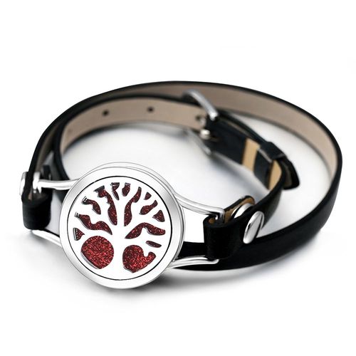 Bracelet D'aromathérapie Arbre De Vie En Cuir Noir, Diffuseur D'huiles Essentielles, Médaillon De Parfum, Bracelet Chérie En Acier Inoxydable, Cadeau