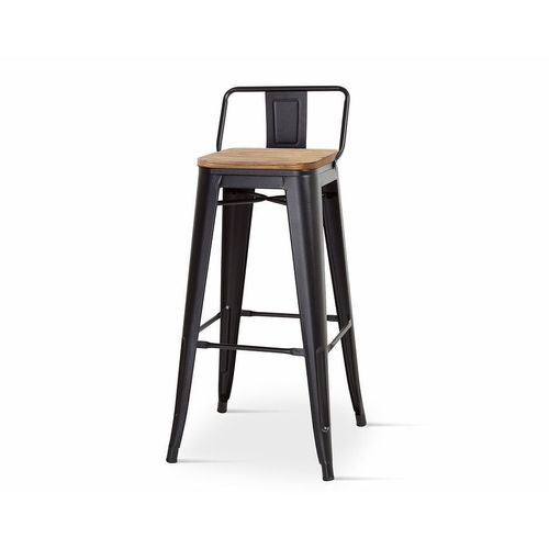 Chaise De Bar, Grand Tabouret Style Industriel Avec Petit Dossier En Métal Noir Mat