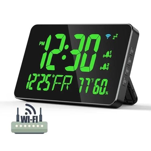 Horloge murale numérique intelligente Wifi, affichage de la température et de l'humidité, luminosité à 4 niveaux, Table de bureau, réveil électronique LED, décoration de la maison-Vert