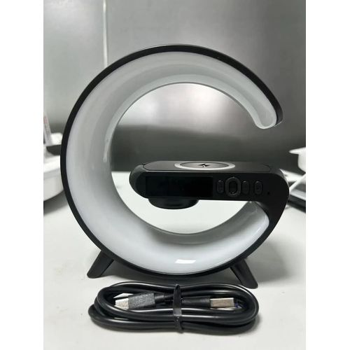 Lampe De Bureau Led Avec Chargeur Sans Fil, Charge Rapide, Réveil Intelligent, Veilleuse Rgb, Haut-Parleur Bluetooth Pour Chambre À Coucher, Chevet, Salle De Jeux-Noir