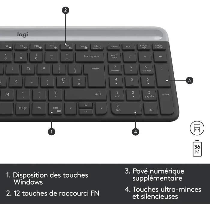 Logitech Slim Wireless Combo MK470 - Ensemble clavier et souris - sans fil ... - 7