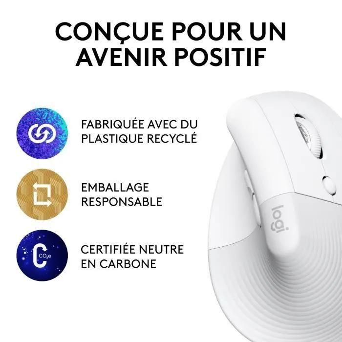 Logitech Lift - Souris ergonomique verticale sans fil Bluetooth - blanc cas... - 5