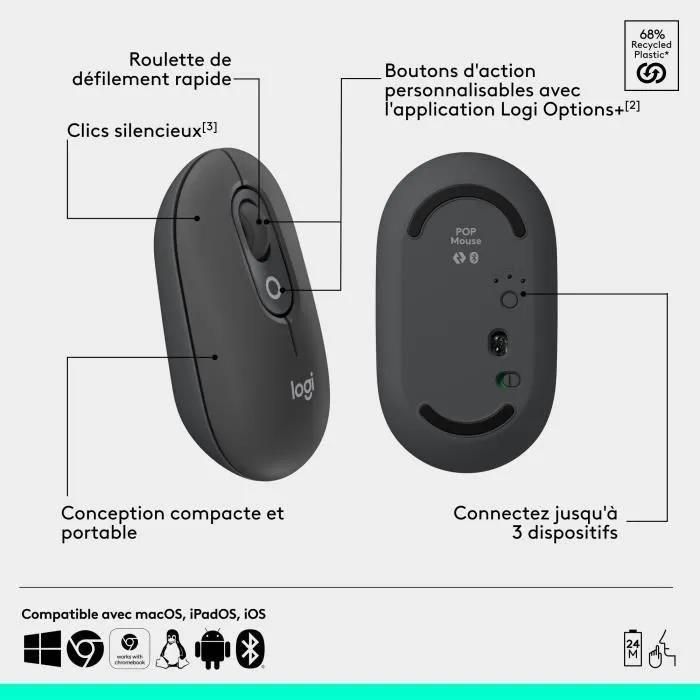 Souris sans fil Logitech Pop Mouse Graphite - 6