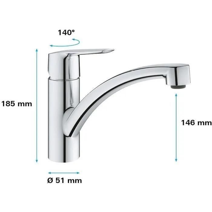 Mitigeur �vier monocommande START GROHE 31138002 bec bas - chrome - 5