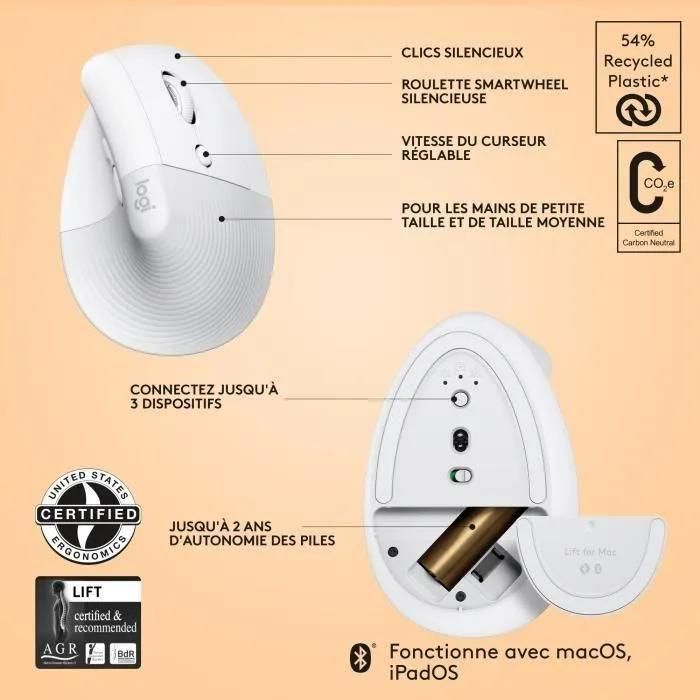 Logitech Lift for Mac - Souris verticale - ergonomique - optique - 6 bouton... - 7