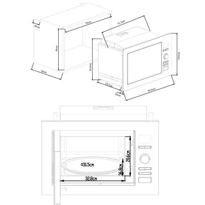 Continental Edison CEMO25GINE - Four micro-ondes grill - encastrable - 25 l... - 5
