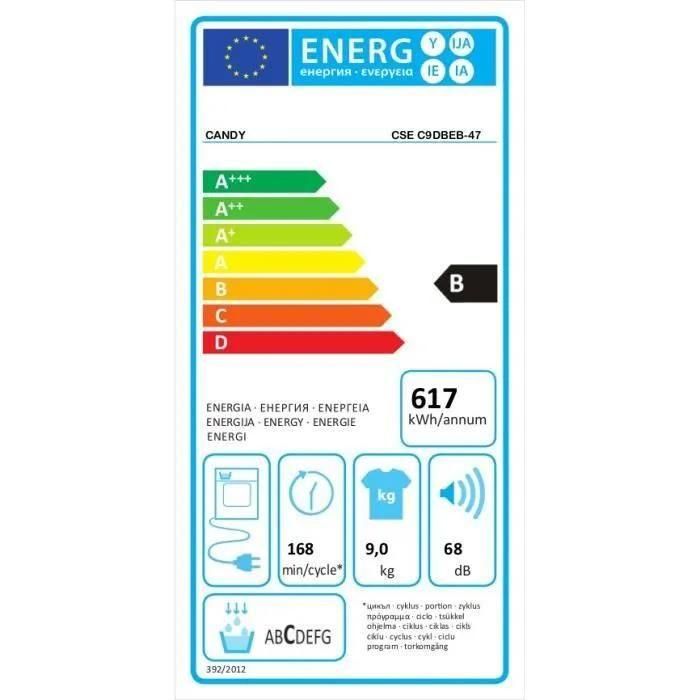 Candy SMART CSE C9DBEB-47 Sche-linge Noir - Chargement frontal - 3