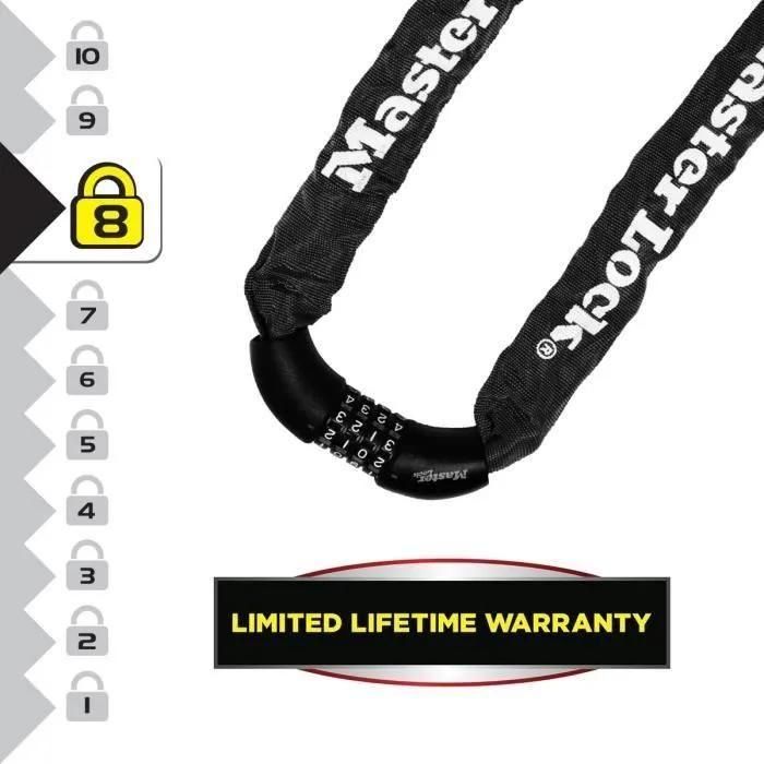 Cha�ne Acier MASTER LOCK Combinaison Programmable 4 Chiffres de 90cm x 8mm - 2