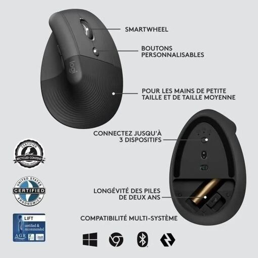 Logitech Lift for Business - Souris verticale - ergonomique - 6 boutons - s... - 6