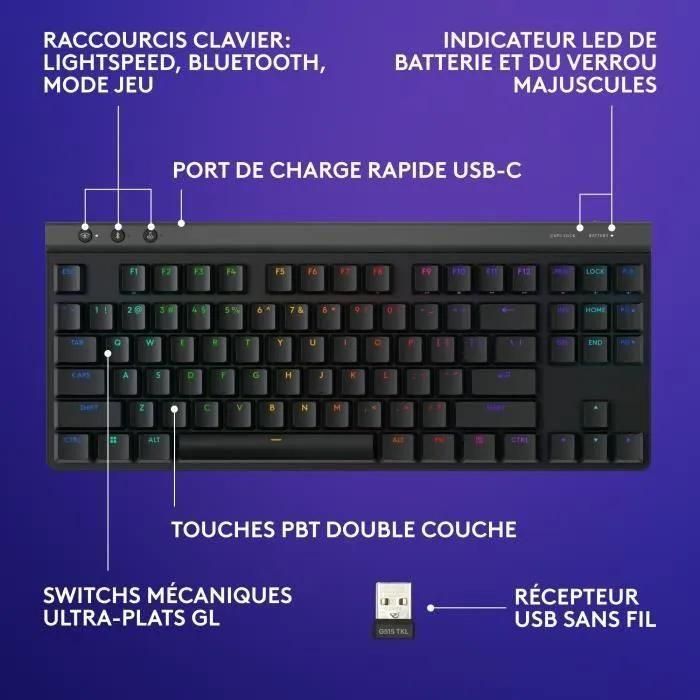 Clavier Gamer - Sans fil - Logitech G - G515 TKL Lightspeed - Mcanique Lin... - 6