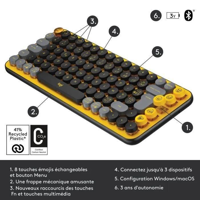 Clavier - Sans fil - Logitech - Pop Keys - M�canique - Touche Emoji - AZERT... - 7