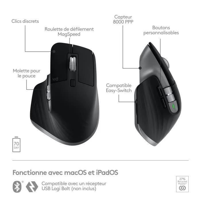 Logitech Master Series MX Master 3S for Mac - Souris - ergonomique - optiqu... - 6