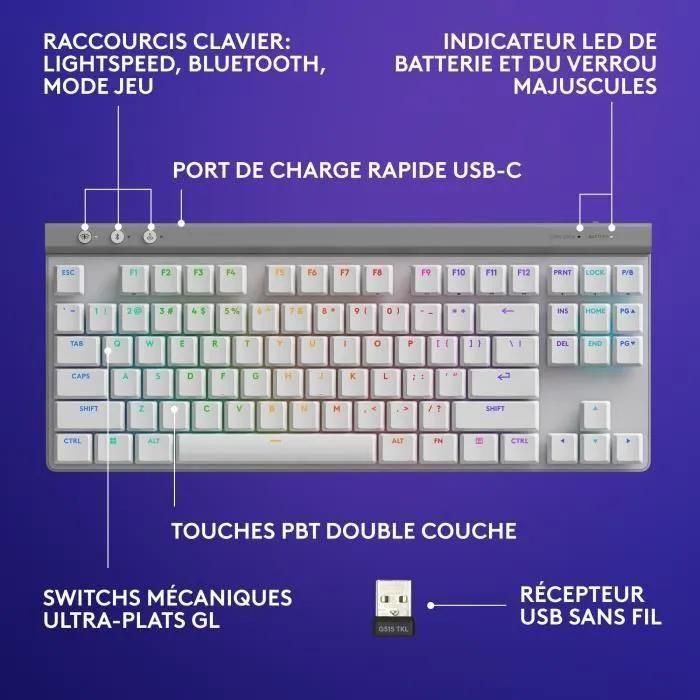 Clavier Gamer - Sans fil - Logitech G - G515 TKL Lightspeed - M�canique Tac... - 6