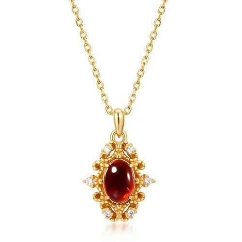 Collier Pendentif Grenat Vintage De Luxe - Argent Sterling S925 Inspiré Des Motifs Des Palais Royaux