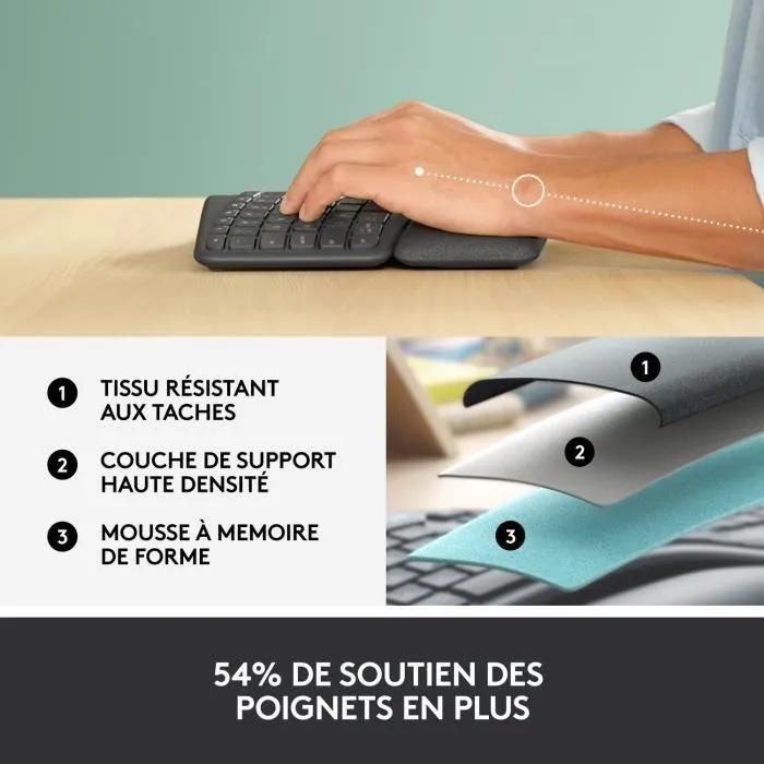 Logitech ERGO K860 - Clavier - sans fil - 2.4 GHz, Bluetooth 5.0 - AZERTY -... - 4