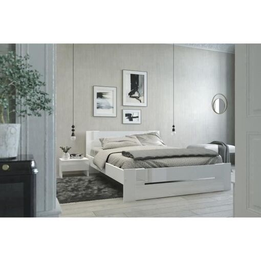 Parisot Lit 140x190 Cm D�cor Blanc Brillant
