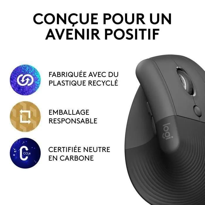 Logitech Lift - Souris ergonomique verticale sans fil Bluetooth - graphite - 6