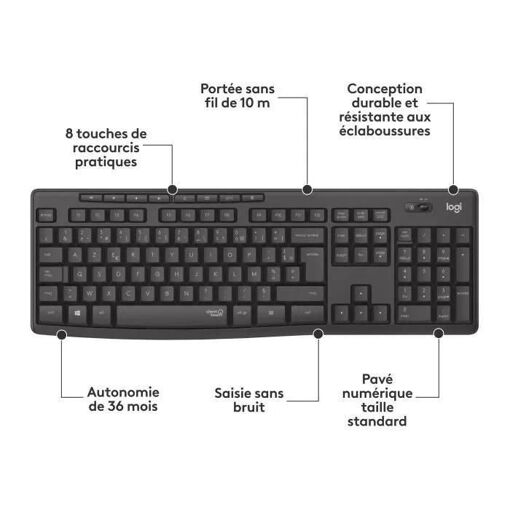 Logitech MK295 Silent - Ensemble clavier et souris - sans fil - 2.4 GHz - F... - 5
