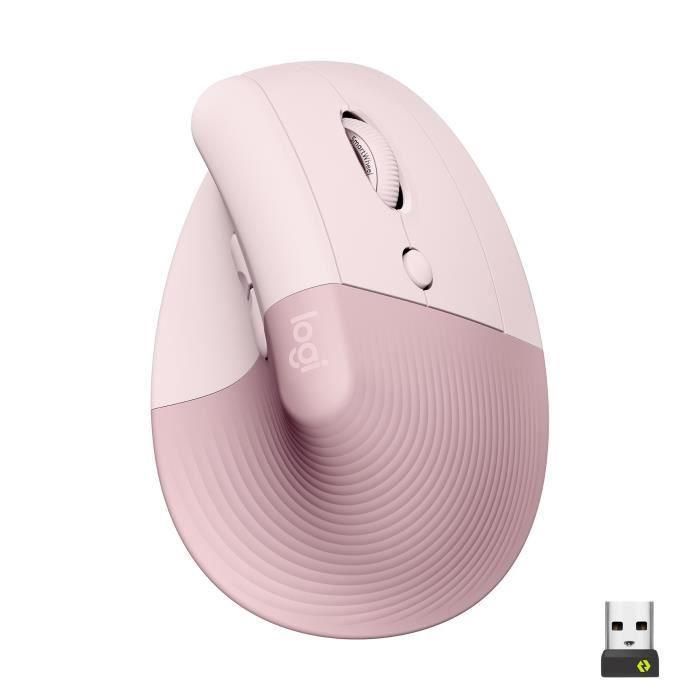 Logitech Lift - Souris ergonomique verticale sans fil Bluetooth - rose