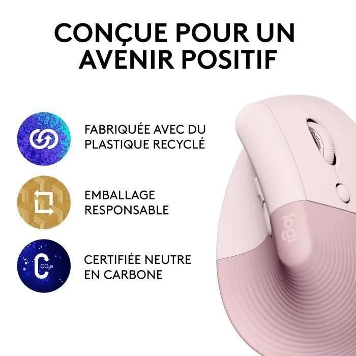 Logitech Lift - Souris ergonomique verticale sans fil Bluetooth - rose - 6