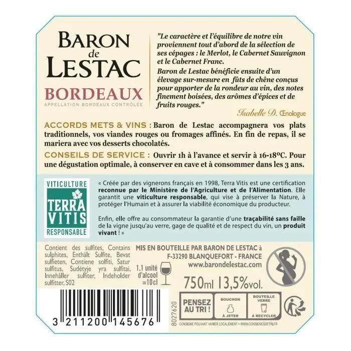 Baron De Lestac 2019 Bordeaux - Vin Rouge De Bordeaux - Terra Vitis - 5