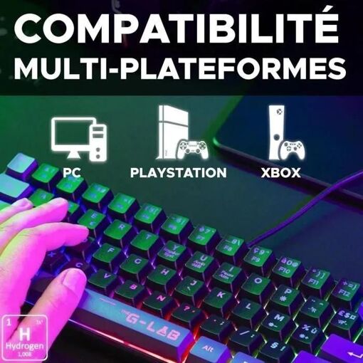 Clavier Gamer The G-Lab Keyz Hydrogen BKG - 60% Format Compact - R�tro�clai... - 5