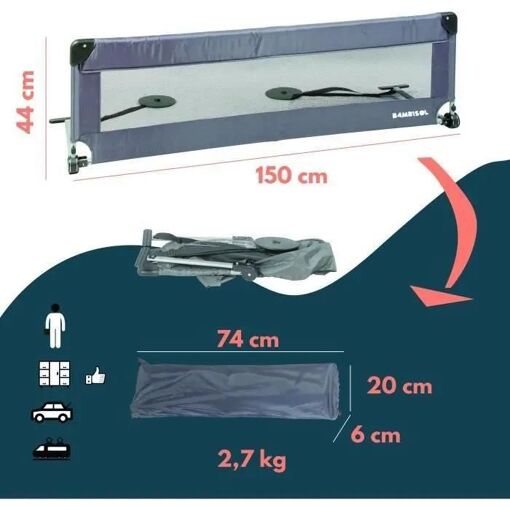 Barriere De Lit - Looping - Bl5003g - Rabattable - Gris - 5