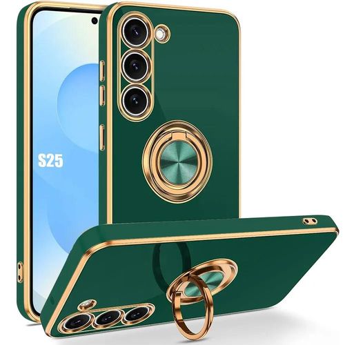 Coque Pour Samsung Galaxy S25 - Protection Silicone Avec Anneau Rotatif - Vert Nuit - E.F.Connection
