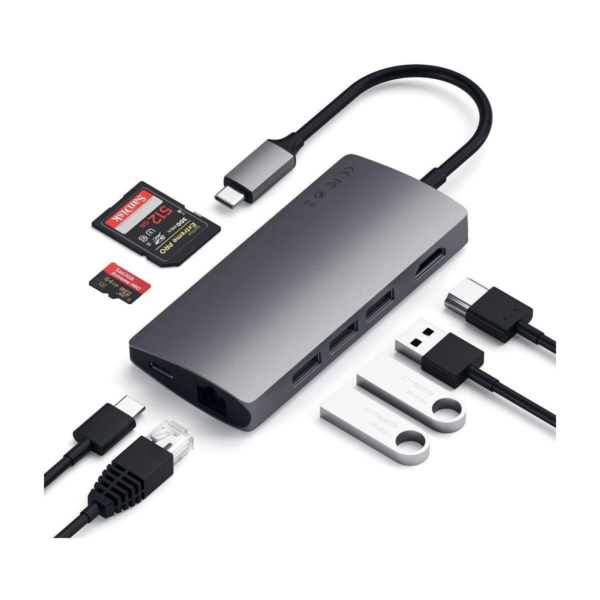 Satechi Aluminum Multi-Port Adapter V2 - Station D'accueil - Usb-C - 1gbe - 3
