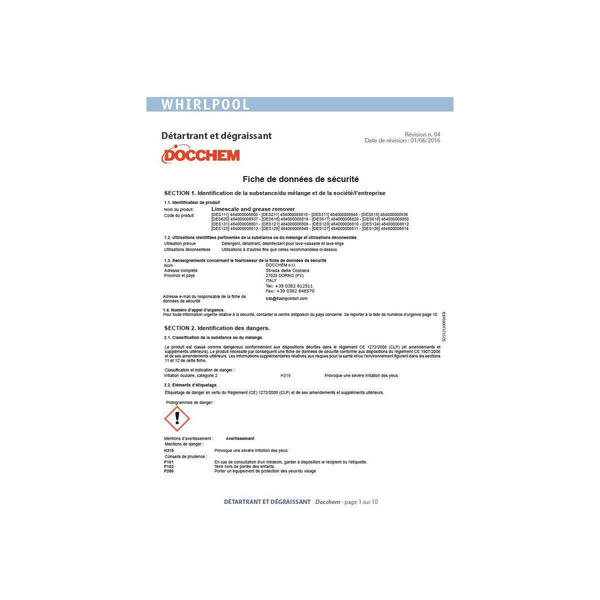 WPRO DES131 d�tartrant - 2