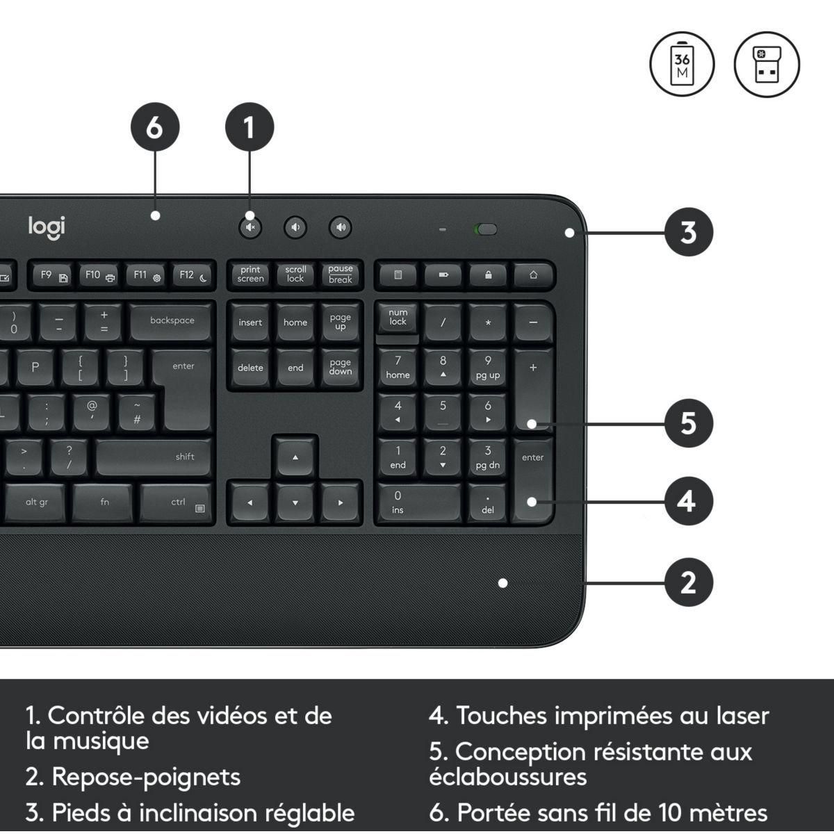 ENSEMBLE CLAVIER ET SOURIS SANS FIL LOGITECH MK545 NOIR - 6