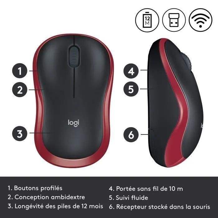 Logitech M185 - Souris - optique - sans fil - 2.4 GHz - r�cepteur sans fil ... - 4