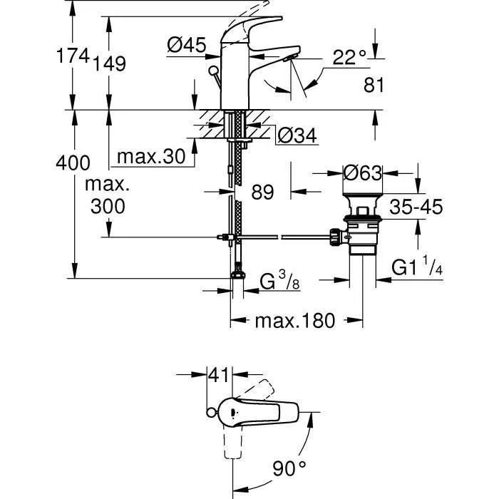 Mitigeur de lavabo chrom� Grohe Start Curve - 5