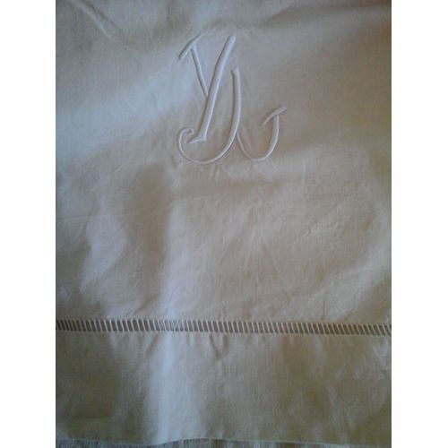 Drap Ancien Brodé Avec Monogramme Y W ? Coton Pour Lit 2 Places 300 X 208