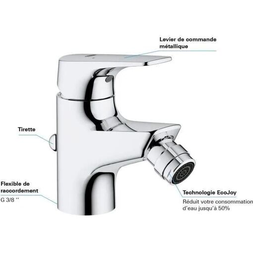Mitigeur de bidet START FLOW GROHE 23770000 monocommande - bec bas - chrome... - 2